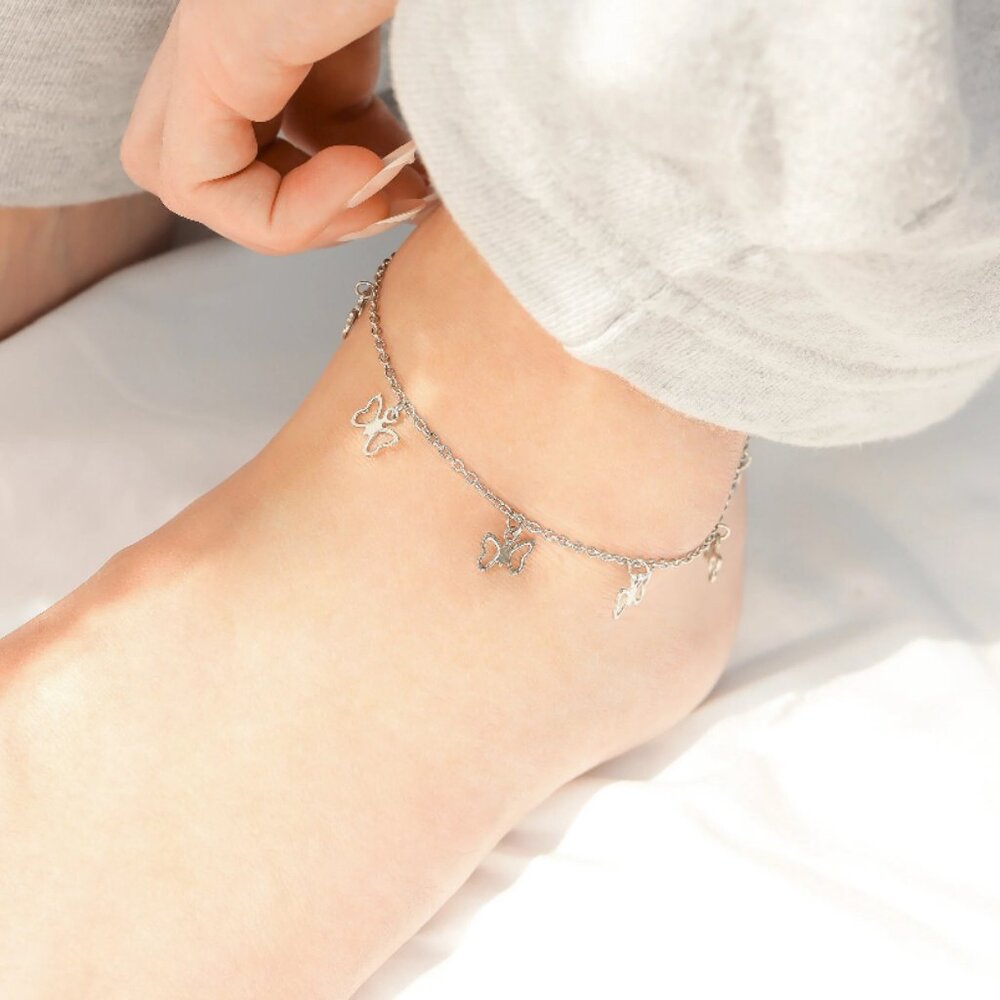 Silver Butterfly Anklet - Waterproof, Tarnish-free, Hypoallergenic - Summer Luxe - Picture 3 of 4
